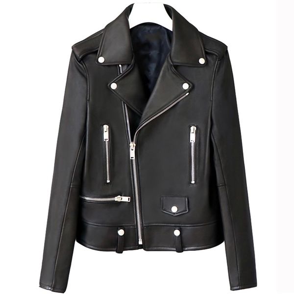 fall women black faux leather jacket spring zipper coats ladies turn down collar biker moto coat female outwear 210602
fall women black faux leather jacket spring zipper coats ladies turn down collar biker moto coat female outwear 210602