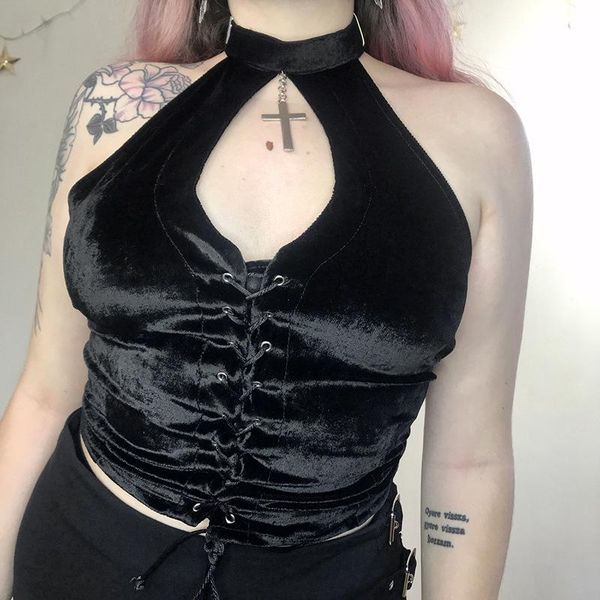 women's tanks & camis vintage black velvet corset gothic halter hollow out sleeveless crop aesthetic backless lace up camisole, White
women's tanks & camis vintage black velvet corset gothic halter hollow out sleeveless crop aesthetic backless lace up camisole, White