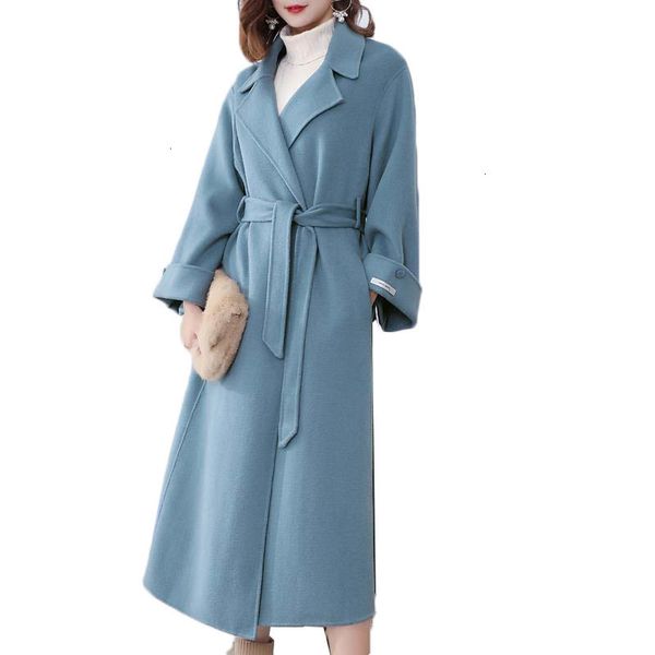 2021 women's double sided faux cashmere wool coat autumn winter new female hepburn style long woolen jacket with belt blue y575 2mc6, Black
2021 women's double sided faux cashmere wool coat autumn winter new female hepburn style long woolen jacket with belt blue y575 2mc6, Black