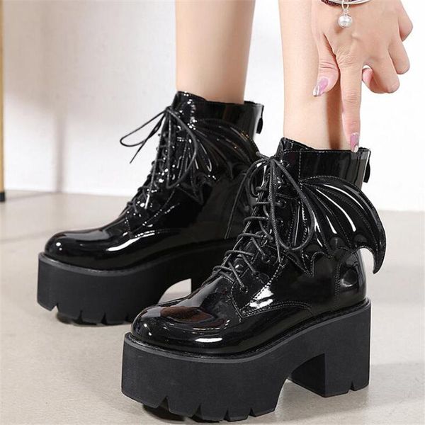 boots gothic punk style women angel wing ankle patent leather female platform high heels motorcycle big size 42, Black
boots gothic punk style women angel wing ankle patent leather female platform high heels motorcycle big size 42, Black