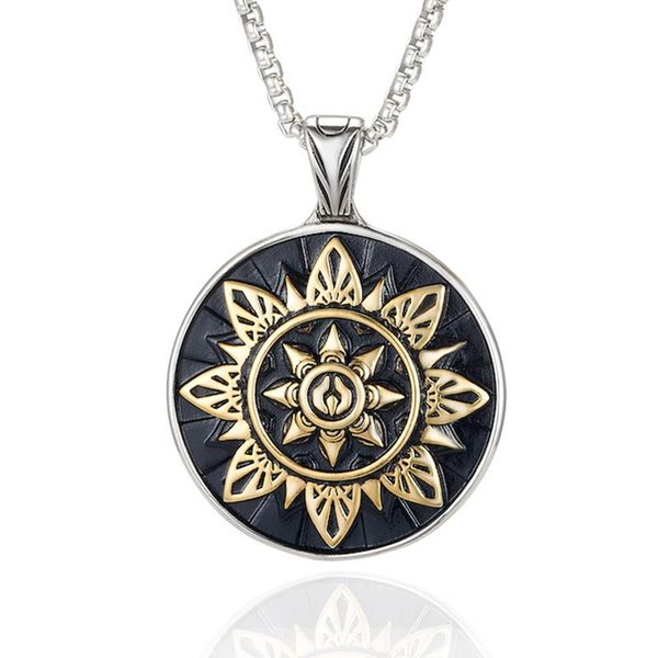 pendant necklaces retro sun flower pattern for man stainless steel plating golden round plate vintage necklace men jewelry, Silver
pendant necklaces retro sun flower pattern for man stainless steel plating golden round plate vintage necklace men jewelry, Silver