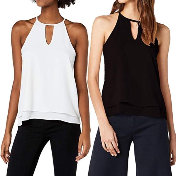 women's blouses & shirts summer women solid color hollow out halter sleeveless double hem blouse shirt casual round neck, White
women's blouses & shirts summer women solid color hollow out halter sleeveless double hem blouse shirt casual round neck, White