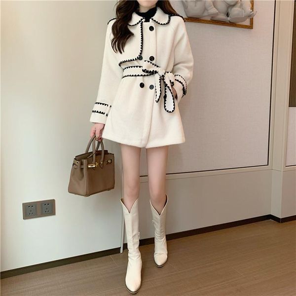women's wool & blends blend beige black coat female winter cloth thick turn down collar sash double-breasted solid pocket
women's wool & blends blend beige black coat female winter cloth thick turn down collar sash double-breasted solid pocket