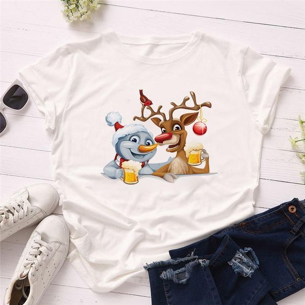 2021 women t shirt short sleeve christmas tshirts cartoon elk print xmas t-shirts women clothes tees, White
2021 women t shirt short sleeve christmas tshirts cartoon elk print xmas t-shirts women clothes tees, White