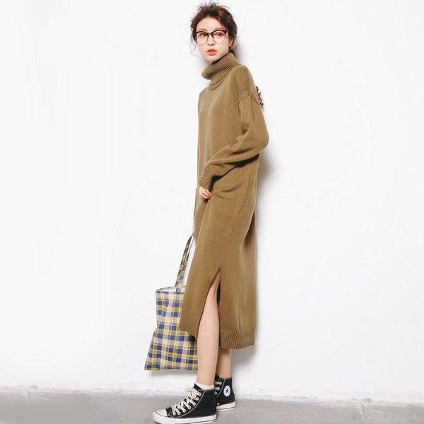 autumn winter turtleneck sweater dress women plus size women maxi knitted dress vestidos long pullover dresses knitwear c3779, Black;gray 
autumn winter turtleneck sweater dress women plus size women maxi knitted dress vestidos long pullover dresses knitwear c3779, Black;gray