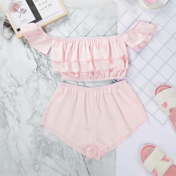 suphis cascading ruffle sleepwear satin women butterfly sleeve midriff pajamas set summer slash neck off shoulder suits, Black;red
suphis cascading ruffle sleepwear satin women butterfly sleeve midriff pajamas set summer slash neck off shoulder suits, Black;red