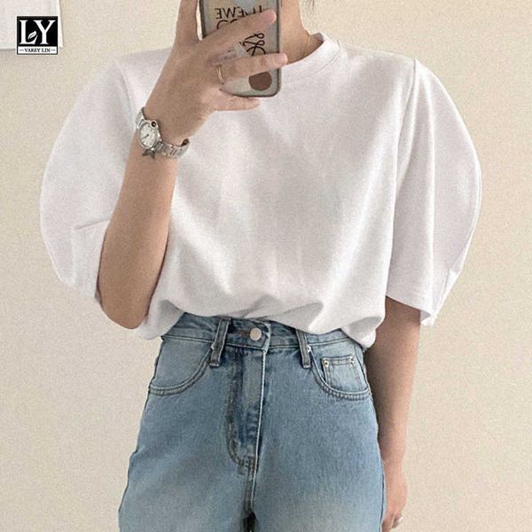 ly varey lin summer women o-neck short sleeve t-shirt casual solid color puff shirt loose simple 210526, White
ly varey lin summer women o-neck short sleeve t-shirt casual solid color puff shirt loose simple 210526, White