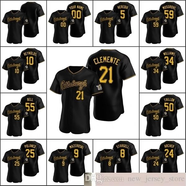 2020 baseball men #24 chris archer 55 josh bell 8 willie stargell heredia musgrove williams custom women youth black alternate jersey, Blue;black 
2020 baseball men #24 chris archer 55 josh bell 8 willie stargell heredia musgrove williams custom women youth black alternate jersey, Blue;black