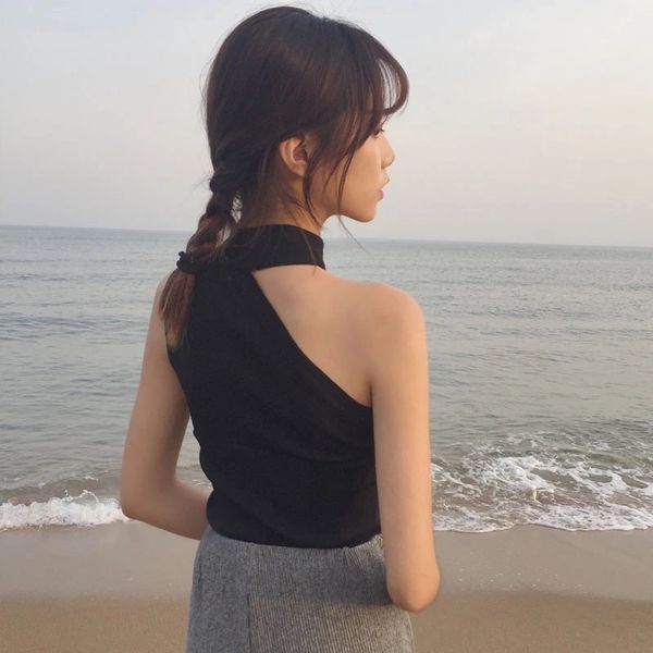 european and american slim asymmetric knitted vest spring and summer new tank round neck solid color short tank women, White
european and american slim asymmetric knitted vest spring and summer new tank round neck solid color short tank women, White