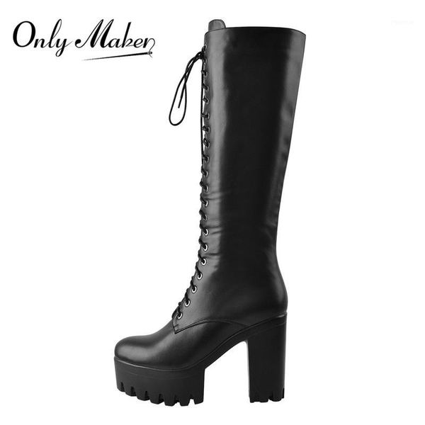 onlymaker women's platform black matte front lace-up side zip knee high boots big size lady fashion classic long boots1
onlymaker women's platform black matte front lace-up side zip knee high boots big size lady fashion classic long boots1