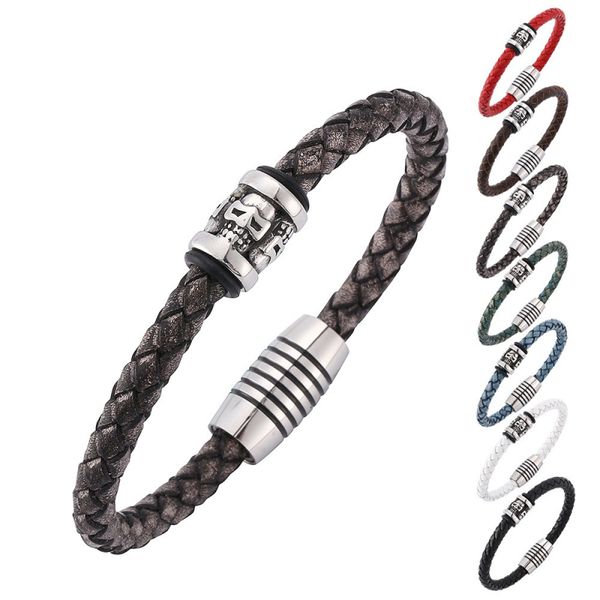multilayer retro style genuine leather cuff bracelet with 18k gold plated stainless steel skull charm magnetic buckle bracelets, White
multilayer retro style genuine leather cuff bracelet with 18k gold plated stainless steel skull charm magnetic buckle bracelets, White