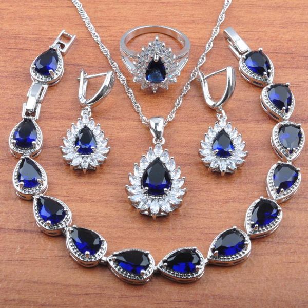 earrings & necklace bridal jewelry water drop blue zirconia silver color set pendant rings bracelet js0394
earrings & necklace bridal jewelry water drop blue zirconia silver color set pendant rings bracelet js0394