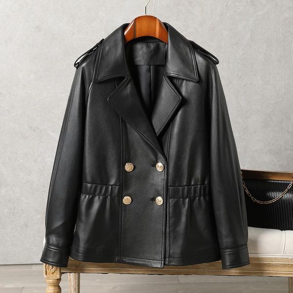 women's leather & faux shzq spring and autumn 2021 little sheep jacket slim waist versatile coat, Black
women's leather & faux shzq spring and autumn 2021 little sheep jacket slim waist versatile coat, Black