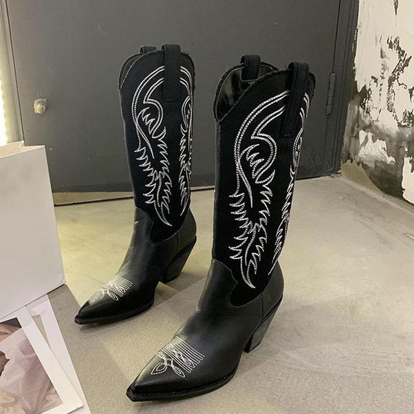 boots 2021 winter canvas women knee high heel western cowboy embroider pointed shoes female motorcycle, Black
boots 2021 winter canvas women knee high heel western cowboy embroider pointed shoes female motorcycle, Black