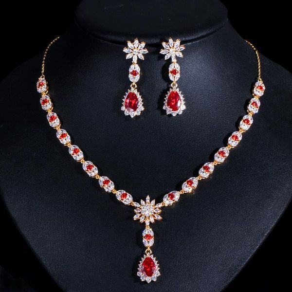 earrings & necklace gold eco-friendly copper zircon red long water drop set of 2pcs exquisite jewelry for bridal wedding, Silver
earrings & necklace gold eco-friendly copper zircon red long water drop set of 2pcs exquisite jewelry for bridal wedding, Silver