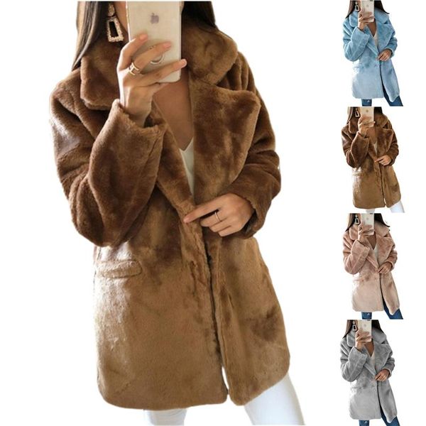 women's wool & blends chunky coat ladies winter warm lapel jacket fur fluffy overcoat cardigan blend women vintage female clothing, Black
women's wool & blends chunky coat ladies winter warm lapel jacket fur fluffy overcoat cardigan blend women vintage female clothing, Black