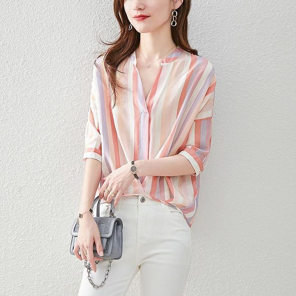 women's blouses & shirts fashion stripe chiffon women v-neck temperament elegant stylish spring summer ladies loose blusas mm0817, White
women's blouses & shirts fashion stripe chiffon women v-neck temperament elegant stylish spring summer ladies loose blusas mm0817, White