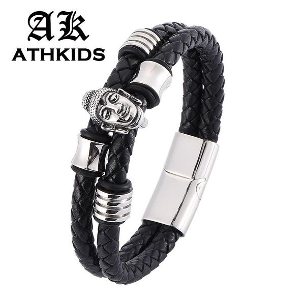charm bracelets woven leather bracelet men buddha head stainless steel magnetic clasp double layer braided jewelry gifts pd0338, Golden;silver
charm bracelets woven leather bracelet men buddha head stainless steel magnetic clasp double layer braided jewelry gifts pd0338, Golden;silver