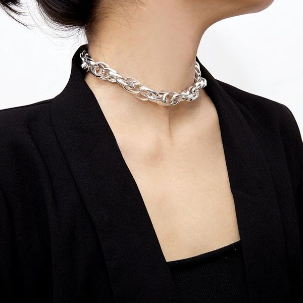 chains exaggerated vintage punk link choker necklace women collar statement lock thick chain steampunk men gifts, Silver 
chains exaggerated vintage punk link choker necklace women collar statement lock thick chain steampunk men gifts, Silver