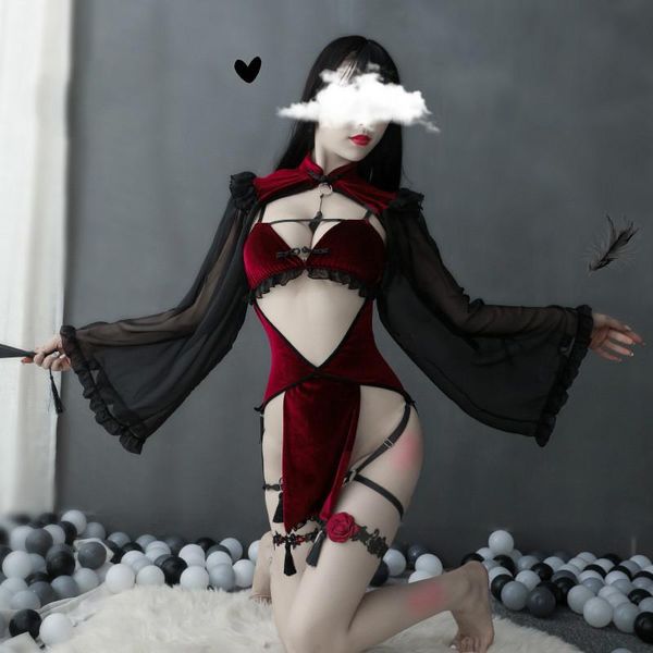 Bras Sets Dark Retro Witch Sexy Hollow Silk Sleeve Cheongsam Lingerie Set Tight Game Wear Bandage Performance Costume, Red;black
Bras Sets Dark Retro Witch Sexy Hollow Silk Sleeve Cheongsam Lingerie Set Tight Game Wear Bandage Performance Costume, Red;black