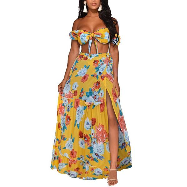 women's tracksuits boho women floral sets off shoulder bow lace-up bandeau crop ruffles long skirt 2pieces female holiday beach wear se, Gray
women's tracksuits boho women floral sets off shoulder bow lace-up bandeau crop ruffles long skirt 2pieces female holiday beach wear se, Gray