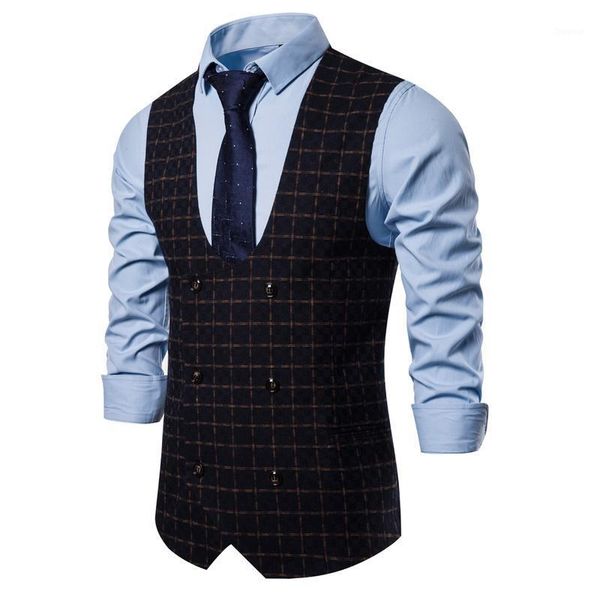 men's vests sleeveless suit vest 2021 british style double breasted check waistcoat slim fit jacket formal business gilet, Black;white
men's vests sleeveless suit vest 2021 british style double breasted check waistcoat slim fit jacket formal business gilet, Black;white