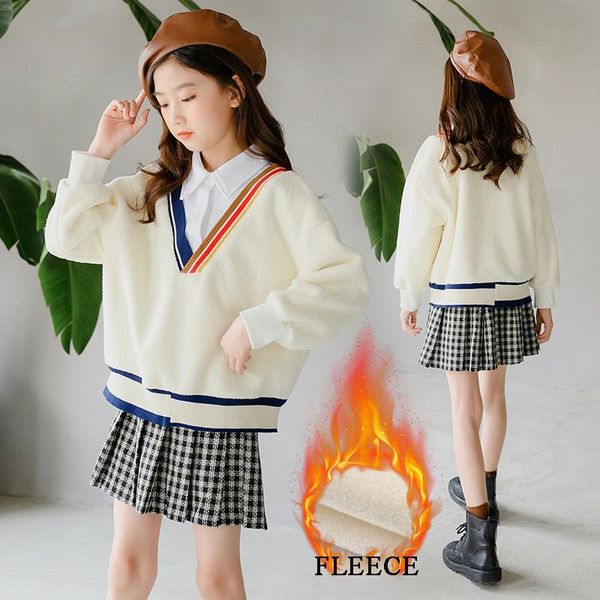 set for girls clothing autumn winter 2021 fleece thick sweatshirt plaid woolen skirt college style kids tracksuit girls clothes, White
set for girls clothing autumn winter 2021 fleece thick sweatshirt plaid woolen skirt college style kids tracksuit girls clothes, White