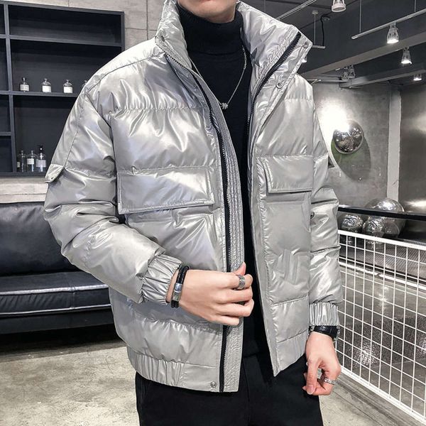men's down jacket white duck down bright face high stand collar multi pocket windproof placket elastic sleeve winter youth coat, Black
men's down jacket white duck down bright face high stand collar multi pocket windproof placket elastic sleeve winter youth coat, Black