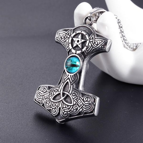 pendant necklaces stainless steel viking thunder hammer necklace men's retro opal titanium chain, Silver
pendant necklaces stainless steel viking thunder hammer necklace men's retro opal titanium chain, Silver