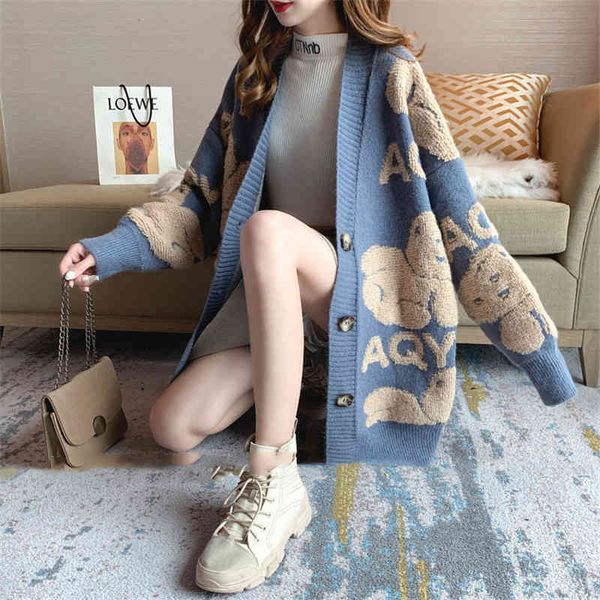 women's jackets mulheres outono inverno urso cardigans com decote em v malha único breasted botão até blusas soltas feminino casual mal, Black;brown
women's jackets mulheres outono inverno urso cardigans com decote em v malha único breasted botão até blusas soltas feminino casual mal, Black;brown