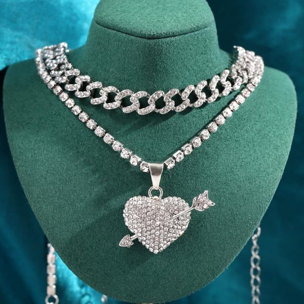 chains multilayer arrow heart cuban chain necklace for women men tennis rhinestone pendant collar crystal jewelry gift, Silver
chains multilayer arrow heart cuban chain necklace for women men tennis rhinestone pendant collar crystal jewelry gift, Silver