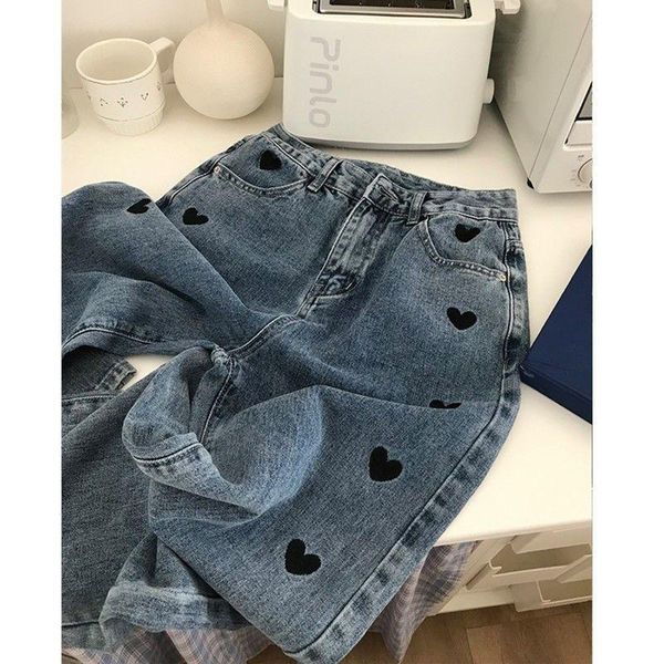 women's jeans 2021 korean love embroidery casual straight trousers high-waisted thin all-match women streetwear, Blue
women's jeans 2021 korean love embroidery casual straight trousers high-waisted thin all-match women streetwear, Blue