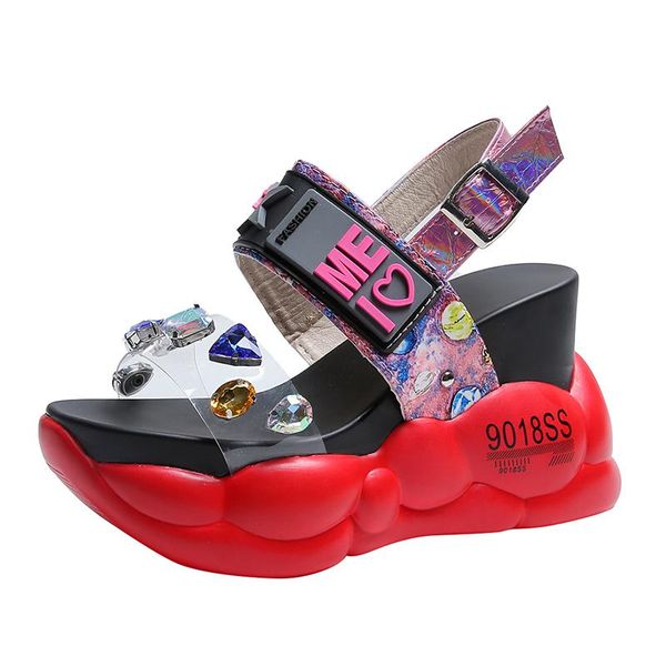 2021 summer thick-soled sponge cake bottom slope with cm rhinestone super high-heeled soft sole buckle fashion women's sandal, Black
2021 summer thick-soled sponge cake bottom slope with cm rhinestone super high-heeled soft sole buckle fashion women's sandal, Black
