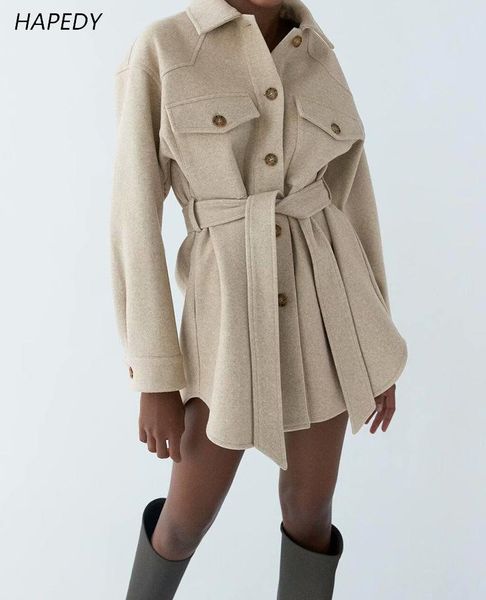 women's wool & blends hpaedy autumn winter women chic coats with belt 2021 solid long sleeve pockets outerwear turn down collar elegant, Black
women's wool & blends hpaedy autumn winter women chic coats with belt 2021 solid long sleeve pockets outerwear turn down collar elegant, Black