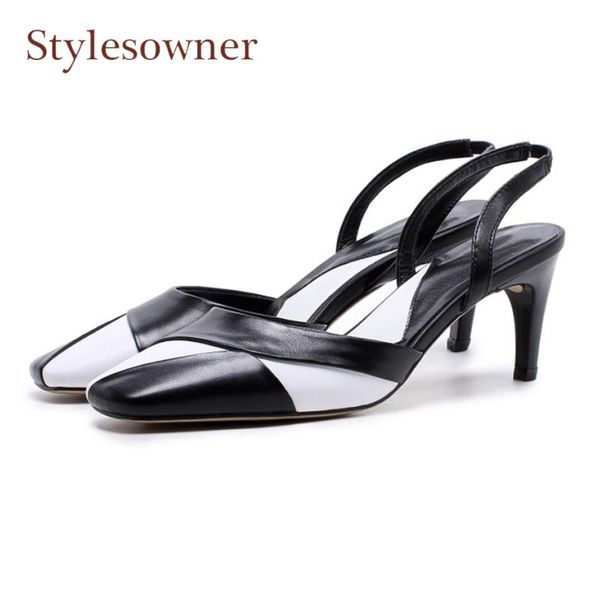 stylesowner elegant lady black mix white genuine leather pumps square toe elastic band dress shoes slingback spring summer pumps
stylesowner elegant lady black mix white genuine leather pumps square toe elastic band dress shoes slingback spring summer pumps