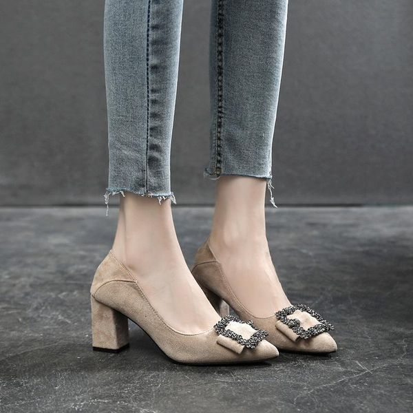 dress shoes 2021 suede women's thick heel high pointed square buckle large size rhinestone decoration, Black
dress shoes 2021 suede women's thick heel high pointed square buckle large size rhinestone decoration, Black