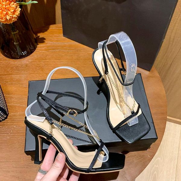 dress shoes square toe open metal chain buckle high heel sandals stiletto fashion casual all-match ins trendy women's, Black
dress shoes square toe open metal chain buckle high heel sandals stiletto fashion casual all-match ins trendy women's, Black
