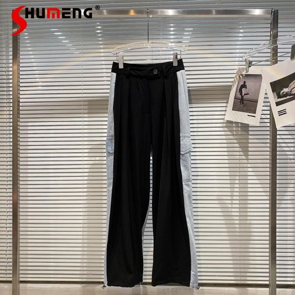 women's pants & capris 2021 summer side double pocket denim stitching trousers ladies contrast color loose elastic waist casual for wom, Black;white
women's pants & capris 2021 summer side double pocket denim stitching trousers ladies contrast color loose elastic waist casual for wom, Black;white