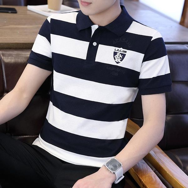 men's polos 2021 summer short-sleeved fashion striped t-shirt korean version of the trend, White;black
men's polos 2021 summer short-sleeved fashion striped t-shirt korean version of the trend, White;black