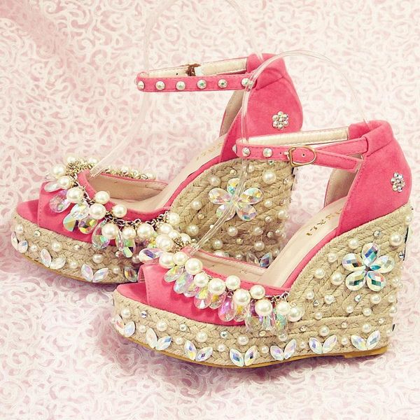 dress shoes summer rhinestone pearl straw frosted fish mouth slope high heel sandals waterproof platform banquet all-match womens shoe, Black
dress shoes summer rhinestone pearl straw frosted fish mouth slope high heel sandals waterproof platform banquet all-match womens shoe, Black