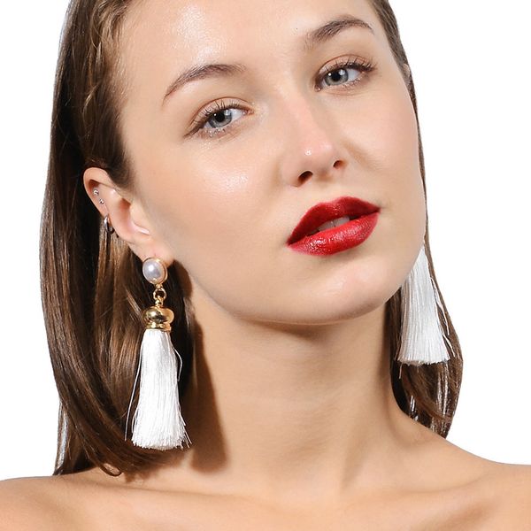 jewelry personality exaggeration fashion imitation pearl multicolor tassel street earrings b0536, Silver
jewelry personality exaggeration fashion imitation pearl multicolor tassel street earrings b0536, Silver