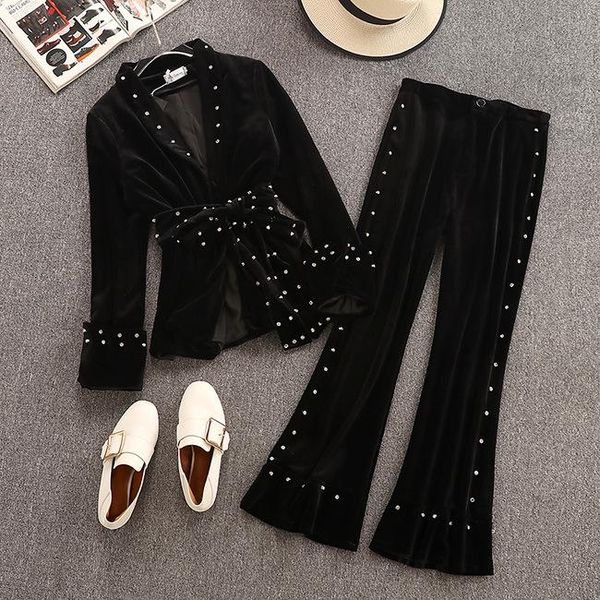two piece dress autumn suit female 2021 temperament pearl decorative jacket + bell bottom two-piece, White
two piece dress autumn suit female 2021 temperament pearl decorative jacket + bell bottom two-piece, White