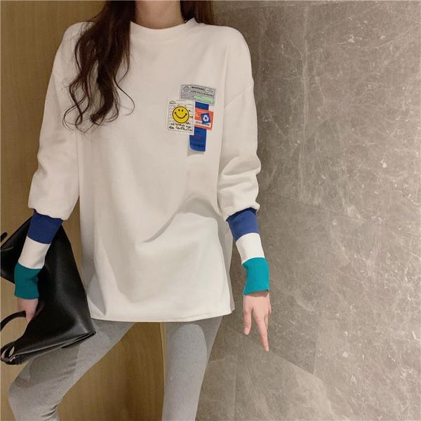 women's t-shirt 2021 mujer camisetas korean style patchwork long sleeve loose cotton large size tee shirt casual fashion, White
women's t-shirt 2021 mujer camisetas korean style patchwork long sleeve loose cotton large size tee shirt casual fashion, White