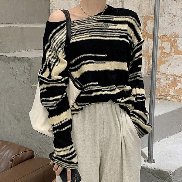 women's sweaters striped korean round neck loose sweater knitwear thin casual pullover t-shirt crop spring and autumn, White;black
women's sweaters striped korean round neck loose sweater knitwear thin casual pullover t-shirt crop spring and autumn, White;black