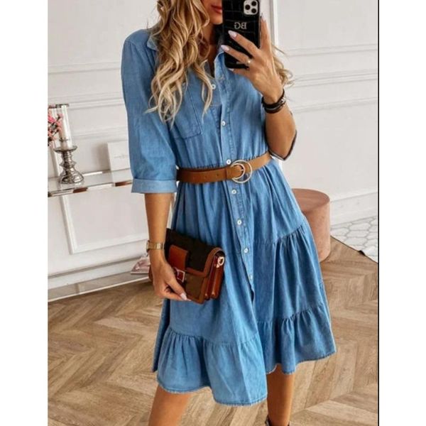 casual dresses lugentolo blue jean shirt dress summer single-breasted turn-down collar high waist 3/4 sleeve loose womens, Black;gray
casual dresses lugentolo blue jean shirt dress summer single-breasted turn-down collar high waist 3/4 sleeve loose womens, Black;gray