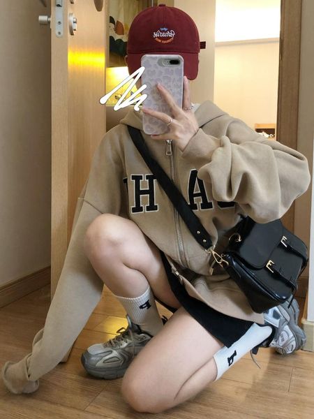 women's hoodies & sweatshirts fafa american chic hoodie college school age reduction embroidery letters loose casual versatile jacket, Black
women's hoodies & sweatshirts fafa american chic hoodie college school age reduction embroidery letters loose casual versatile jacket, Black