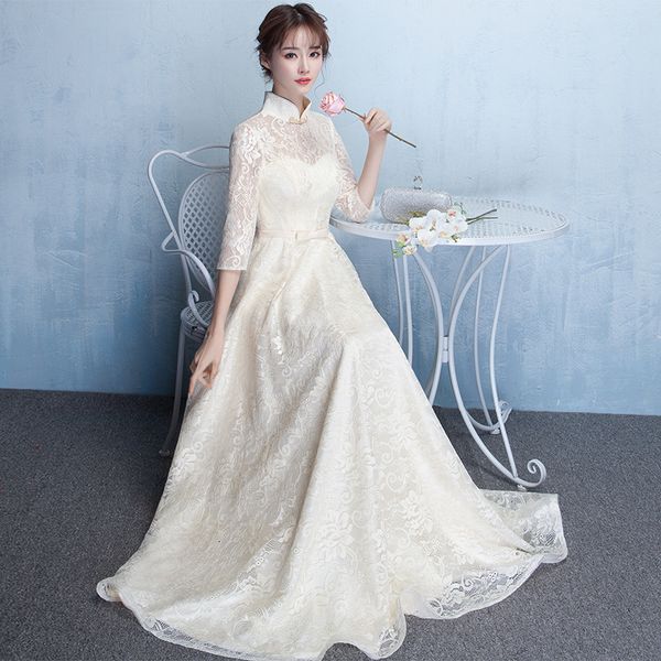 female beige chinese elegant formal party dress exquisite lace pleated dresses vintage button trim banquet gown dkvo, Blue;red
female beige chinese elegant formal party dress exquisite lace pleated dresses vintage button trim banquet gown dkvo, Blue;red