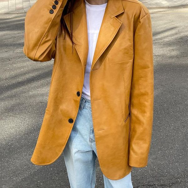 women's jackets zcsmll vintage turn-down collar loose casual yellow coat long-sleeved motorcycle leather women jacket 2021 korean autum, Black;brown
women's jackets zcsmll vintage turn-down collar loose casual yellow coat long-sleeved motorcycle leather women jacket 2021 korean autum, Black;brown