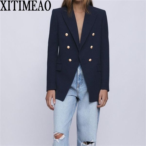 za women fashion with metal buttons blazers coat vintage long sleeve back vents female outerwear chic 211116, White;black
za women fashion with metal buttons blazers coat vintage long sleeve back vents female outerwear chic 211116, White;black