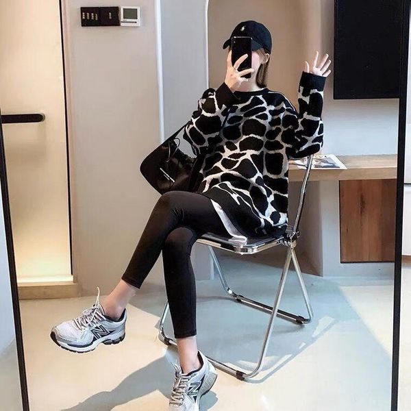 women's sweaters cmaz leopard print pullover spring and autumn loose outer wear thickened, White;black
women's sweaters cmaz leopard print pullover spring and autumn loose outer wear thickened, White;black